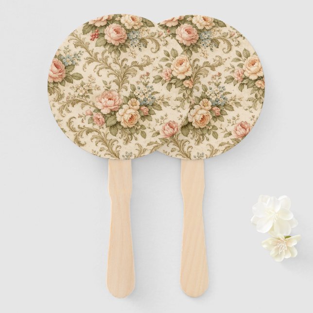 Vintage Floral Pattern Wallpaper  Hand Fan (Front and Back)