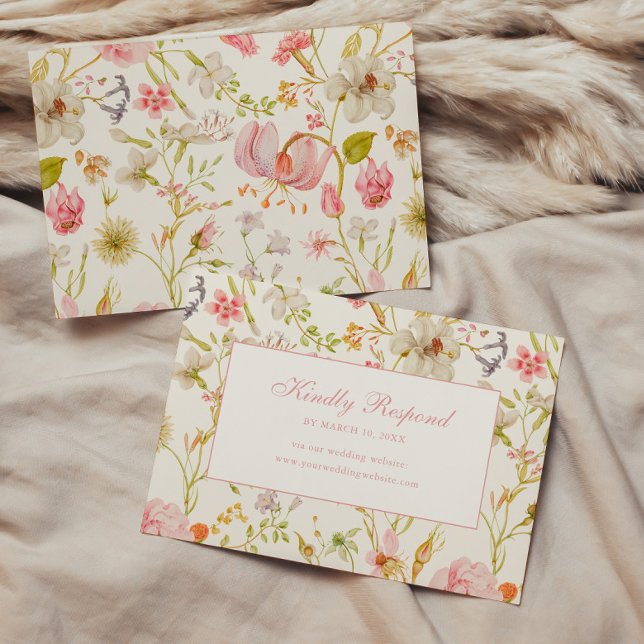 Vintage Floral Pattern Wedding RSVP Card (Creator Uploaded)