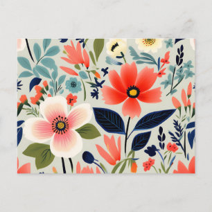 Vintage Floral Pattern with Bold Colours Postcard