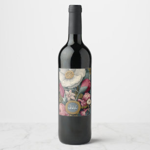 Vintage Floral Pattern with Custom Name Wine Label