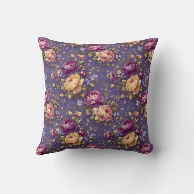 Vintage Floral Pattern with Elegant Leaves Cushion (Back)
