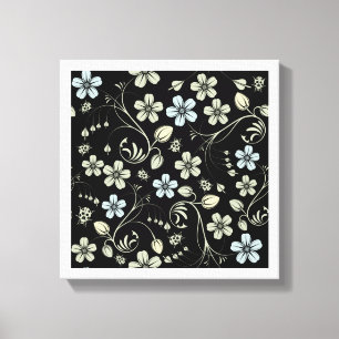 "Vintage Floral Pattern with Ladybugs on Black Bac Canvas Print