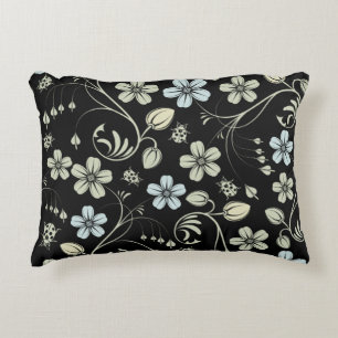 "Vintage Floral Pattern with Ladybugs on Black Bac Decorative Cushion