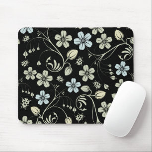 Vintage Floral Pattern with Ladybugs on Black Mouse Pad