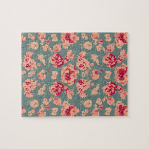 Vintage Floral Pattern With Pastel Colors Flowers Jigsaw Puzzle