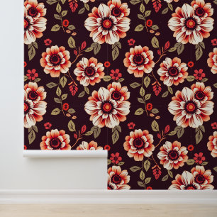 Vintage Floral Pattern with Red Blossoms Wallpaper