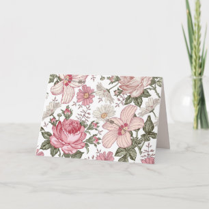 Vintage Floral Pattern with Roses Thank You Card