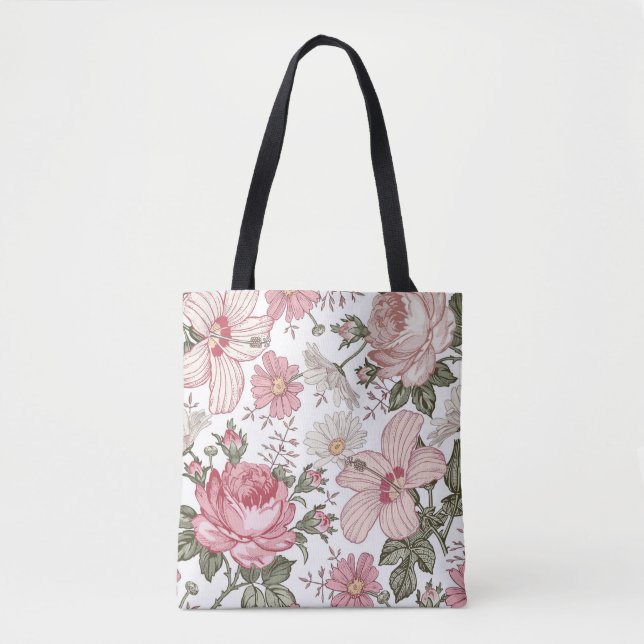 Vintage Floral Pattern with Roses Tote Bag (Front)