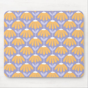 Vintage Floral Pattern Yellow & Heather Blue Mouse Pad