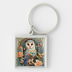 Vintage Floral Patterned Barn Owl Key Ring