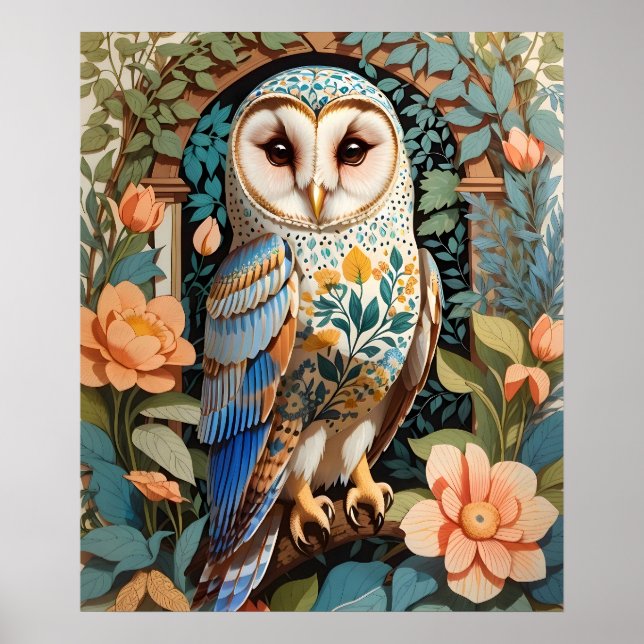 Vintage Floral Patterned Barn Owl Poster (Front)