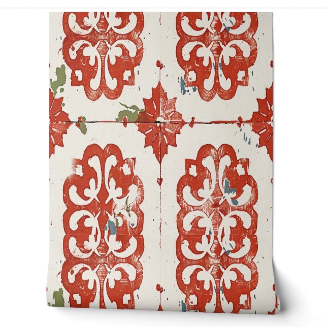Vintage floral patterned ceramic tiles wallpaper (Unrolling)