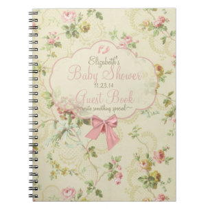 Vintage Floral Peach Bow Baby Shower Guest Book- Spiral Notebook