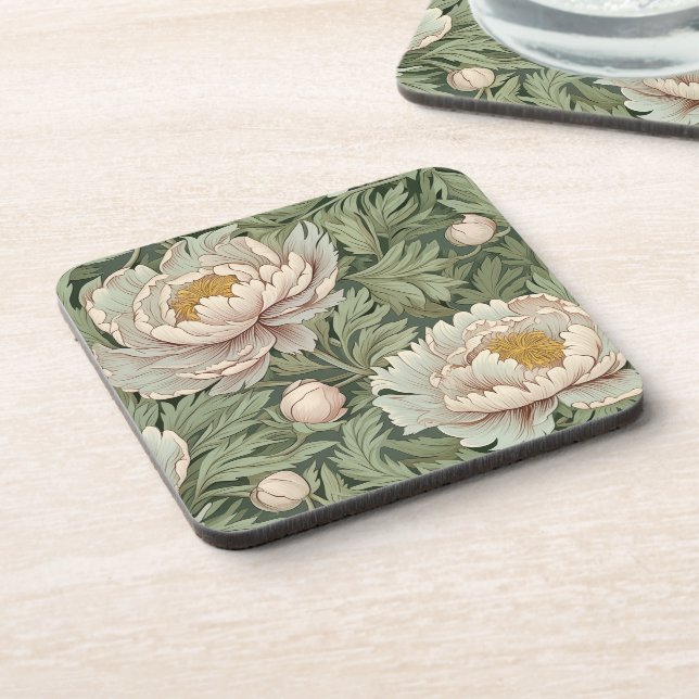 Vintage Floral Peony Patterned Coaster (Left Side)