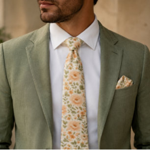 Vintage Floral Peony Wedding Neck Tie