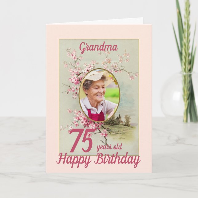 Vintage Floral Personalised Age Birthday Photo Card (Front)