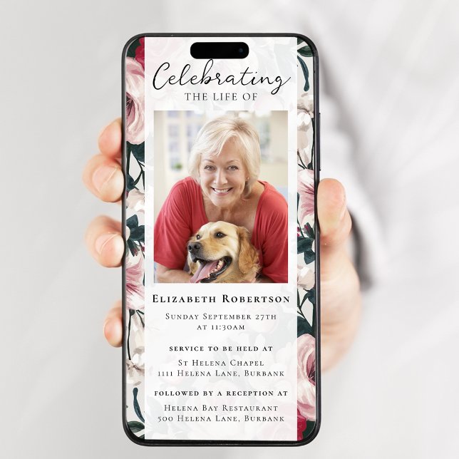 Vintage Floral Photo Funeral Digital Invitation (Creator Uploaded)