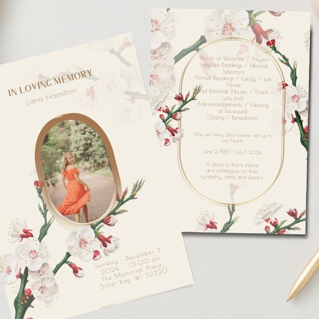 Vintage Floral Photo Funeral Program Invitation (Creator Uploaded)