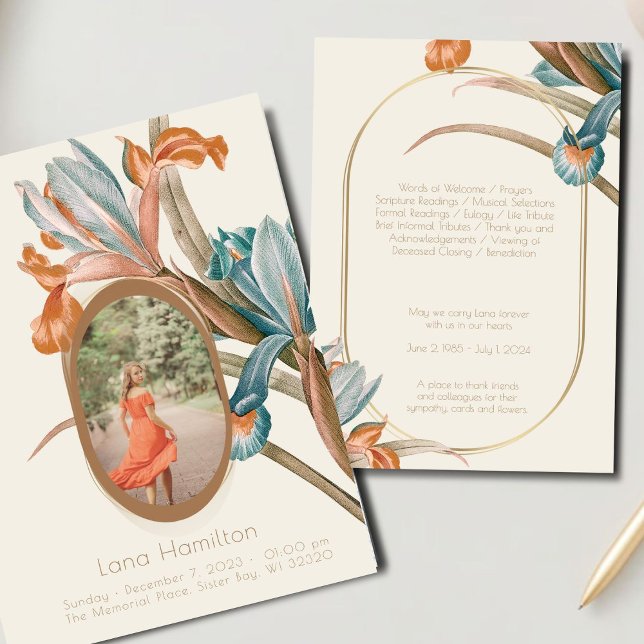 Vintage Floral Photo Funeral Program Invitation (Creator Uploaded)