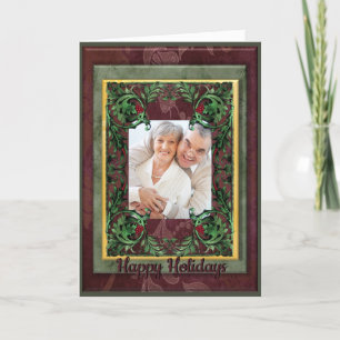 Vintage Floral Photo Holiday Personalise Greeting