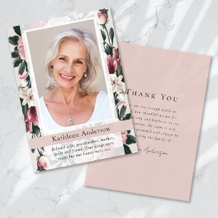 Vintage Floral Photo Keepsake Funeral Memorial Thank You Card