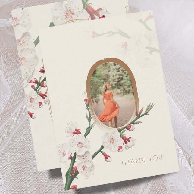 Vintage Floral Photo Sympathy Thank You Card (Creator Uploaded)