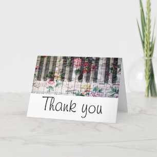 vintage floral piano keyboard thank you card