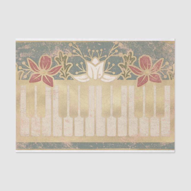 Vintage Floral Piano Tissue Paper (Front)