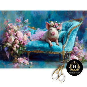 Vintage Floral Pig in Tutu Decoupage  Tissue Paper