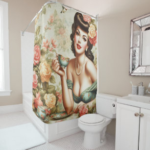 Vintage Floral Pin Up Shower Curtain