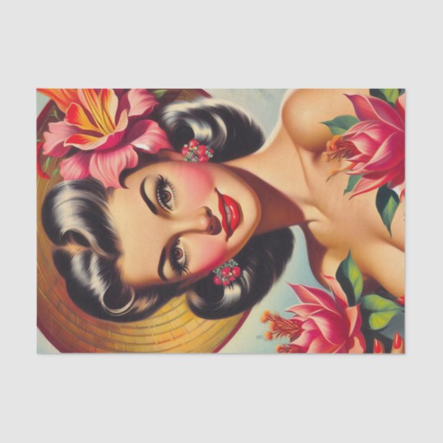 Vintage Floral Pin Up Tissue Paper (Front)