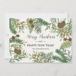 Vintage Floral Pines Holiday Card