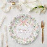 Vintage Floral Pink Bow Girl Baby Shower Paper Plate<br><div class="desc">Serve treats in elegant style with these Vintage Floral Pink Bow Girl Baby Shower Paper Plates. Featuring soft florals and a delicate pink bow,  they’re perfect for a classic,  romantic,  or garden-inspired baby shower.</div>