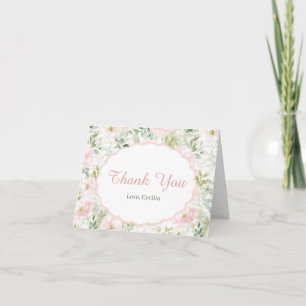 Vintage Floral Pink Bow Girl Baby Shower Thank You Card