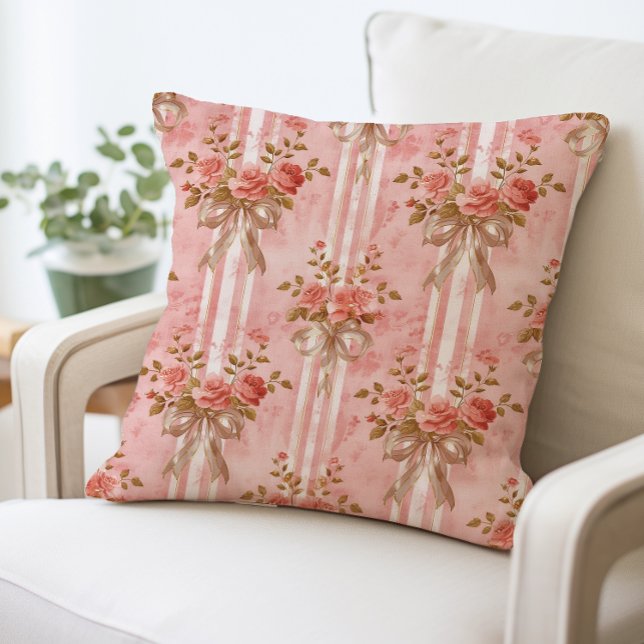 Vintage Floral Pink Coquette Bows Pillow (Creator Uploaded)