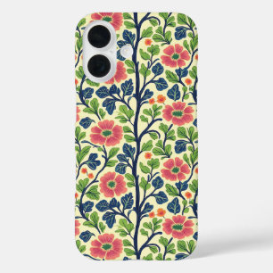 Vintage Floral Pink Flowers Lush Green Foliage iPhone 16 Case