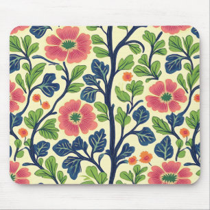 Vintage Floral Pink Flowers Lush Green Foliage Mouse Pad