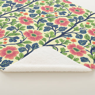 Vintage Floral Pink Flowers Lush Green Foliage Sherpa Blanket