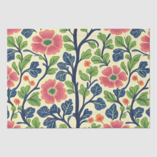 Vintage Floral Pink Flowers Lush Green Foliage Tissue Paper