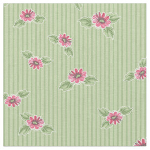 Vintage Floral Pink Green Striped Fabric
