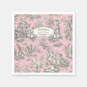Vintage floral pink grey toile de jouy napkin