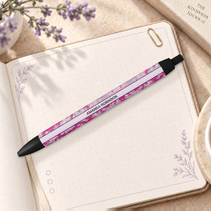 Vintage floral pink magenta toile de jouy monogram black ink pen