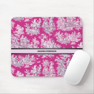 Vintage floral pink magenta toile de jouy monogram mouse pad