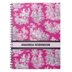 Vintage floral pink magenta toile de jouy monogram notebook