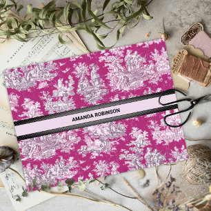 Vintage floral pink magenta toile de jouy monogram tissue paper