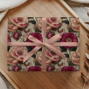 Vintage Floral Pink Rose Pattern Romantic Garden Wrapping Paper