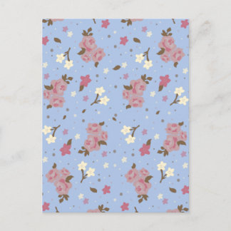Vintage Floral Pink Roses on baby blue Postcard