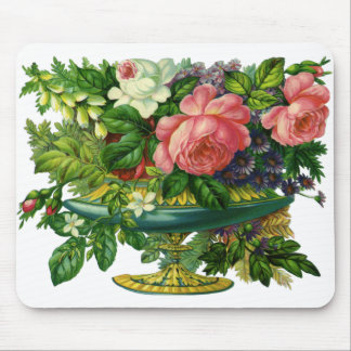 Vintage Floral Pink Roses, Vase of Flowers Mouse Pad
