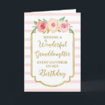 Vintage Floral Pink Stripe Granddaughter Birthday Card<br><div class="desc">Birthday card for granddaughter with vintage pink and peach watercolor flowers,  pink and white stripes,  gold rustic frame,  rustic handwritten style text and thoughtful verse.</div>