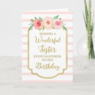 Vintage Floral Pink Stripes Sister Birthday Card